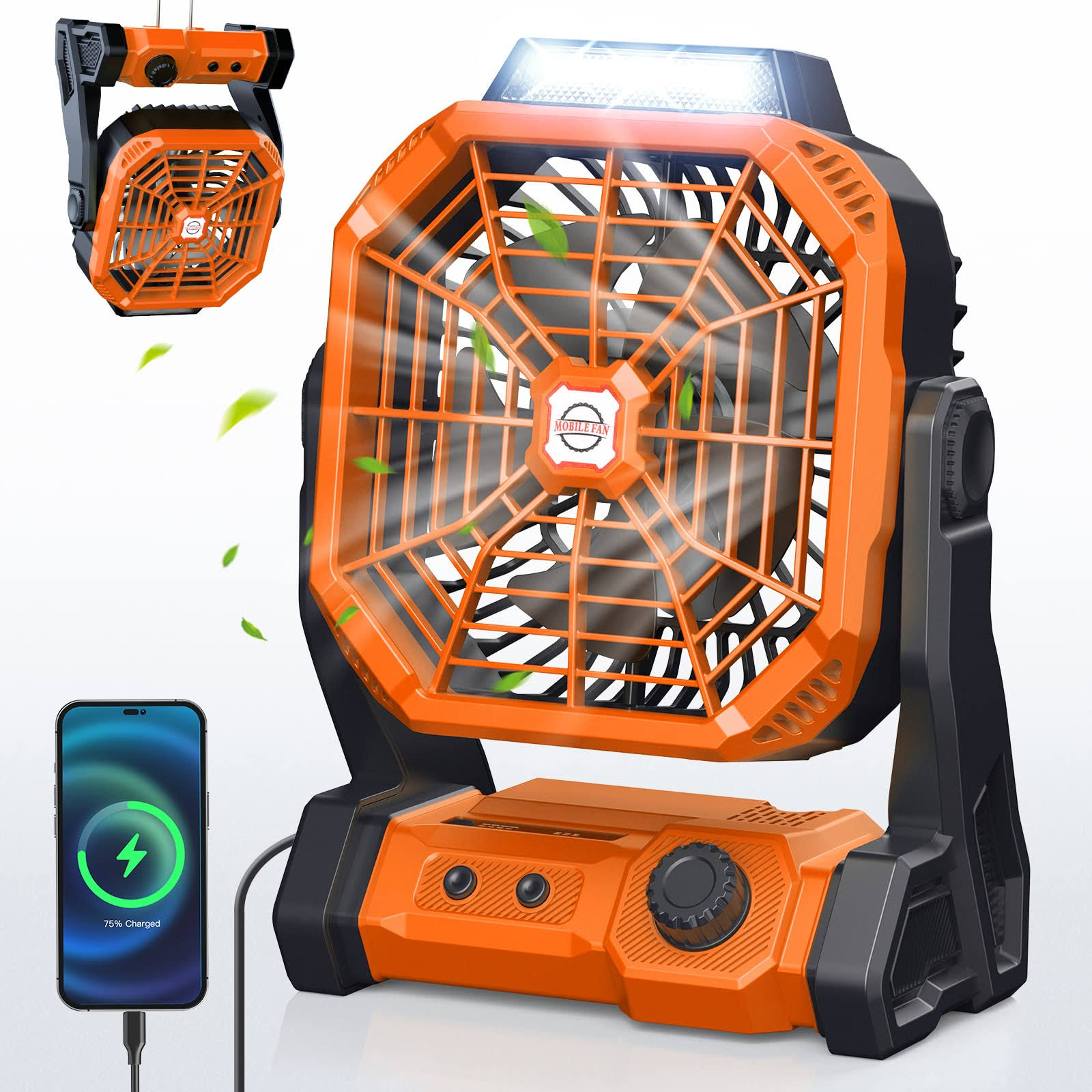 a119b4ee49e62ccaeb49ab75bdc576f2442328959271e0be2043ee336e5af366.jpg Drchop 20000mAh Camping Fan, 8�� Double Blades Powerful Battery Operated Fan, Battery Rechargeable Desk Fan with LED & Timers, 270��Pivot - Image 1