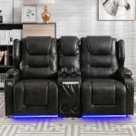 IPKIG Electric Home Theater Seating - Power Recline Chair Loveseat RV Sofa with Console, 67" Double Recliner 2 - Seater RV Couch with Storage/USB Charging/Lighting/Cup Holders for Living Room
