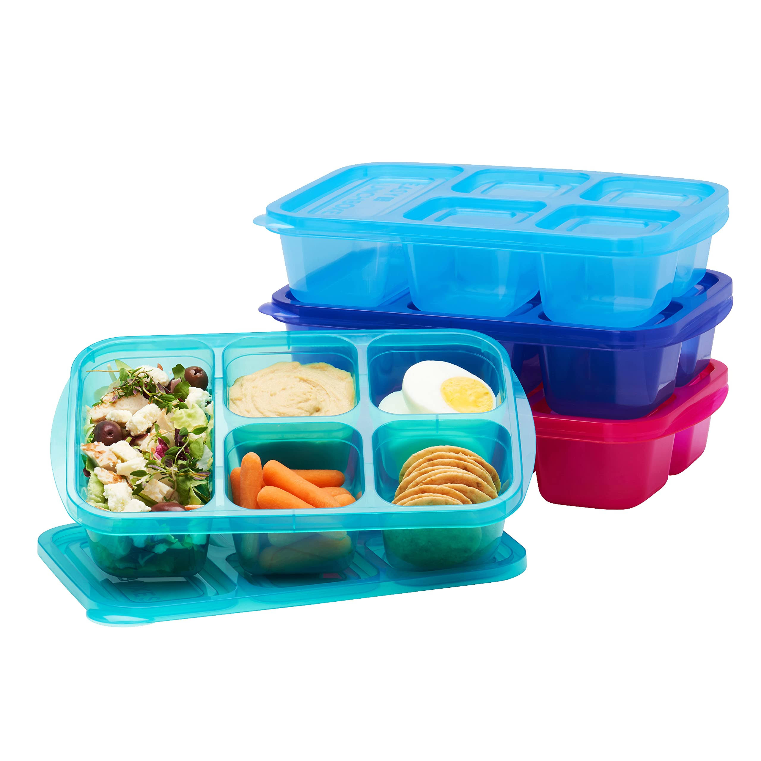 a16cf2237ea9c1eb1e6efed03c3dcc92df3dacbef140c960da351fe0e7d53c6b.jpg easylunchboxes - Patented Design Bento Lunch Boxes - Reusable 5-Compartment Food Containers for School, Work, and Travel, Set of 4 (Jewel Brights) - Image 1