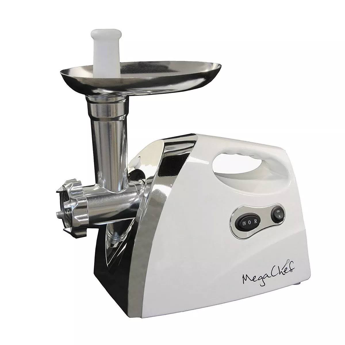 a16d1c60b95aeb3ed9bb37298fe0fe589cdaafd8c11d794c2109c0d4e69a177f.jpg MegaChef 1200 W Powerful Automatic Meat Grinder, White - Image 1