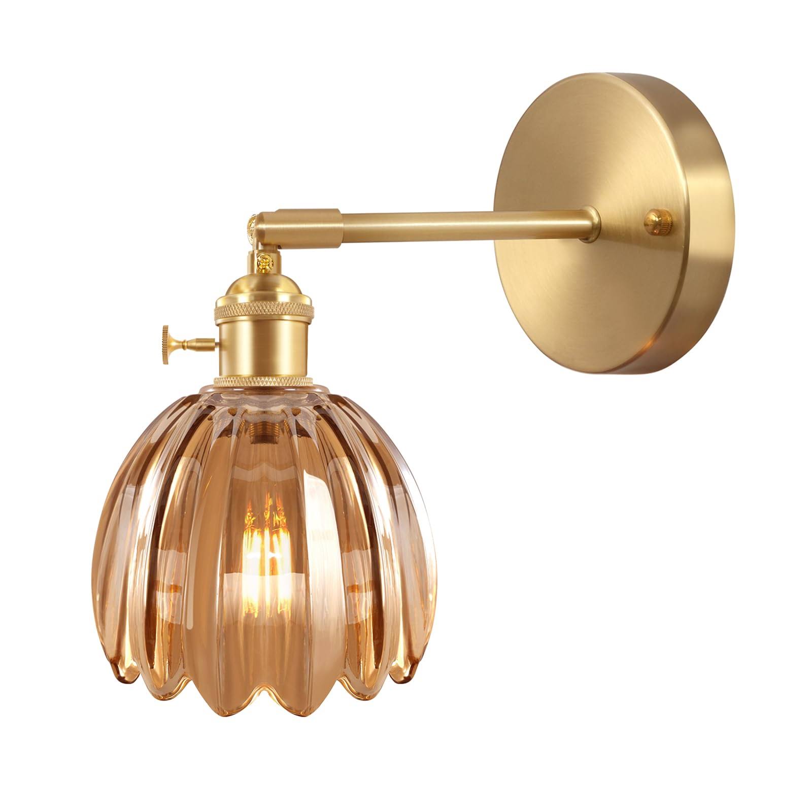 a18c80cc545e436227052b7316064679ba49e8e883f7ca7fc69b6757a8072740.jpg Shenmoyl Vintage Wall Sconces with Amber Tulip Glass Lampshade 180 Degree Adjustable Brass Sconces Modern Wall Lighting Fixture with Switch for - Image 1