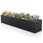 Modern Black Trough Rectangular Planter | 16�� Metal Window Planter Box for Succulent | Small Rectangle Planter for Desk or Windowsill Planter |