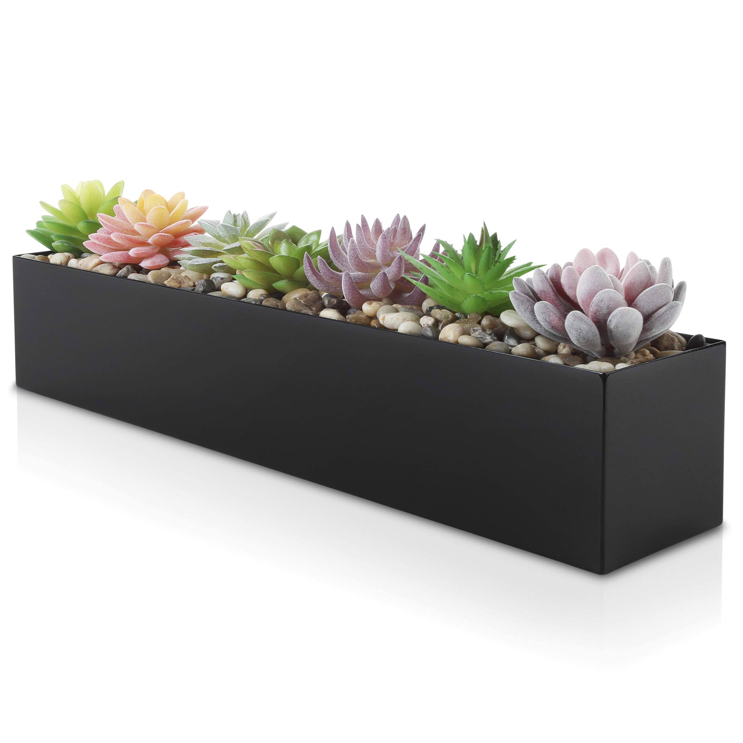 a1f1578578b949ee073a6a2854965761b3213e96dc21481c4aa4836d5d55df2e.jpg Modern Black Trough Rectangular Planter | 16�� Metal Window Planter Box for Succulent | Small Rectangle Planter for Desk or Windowsill Planter | - Image 1