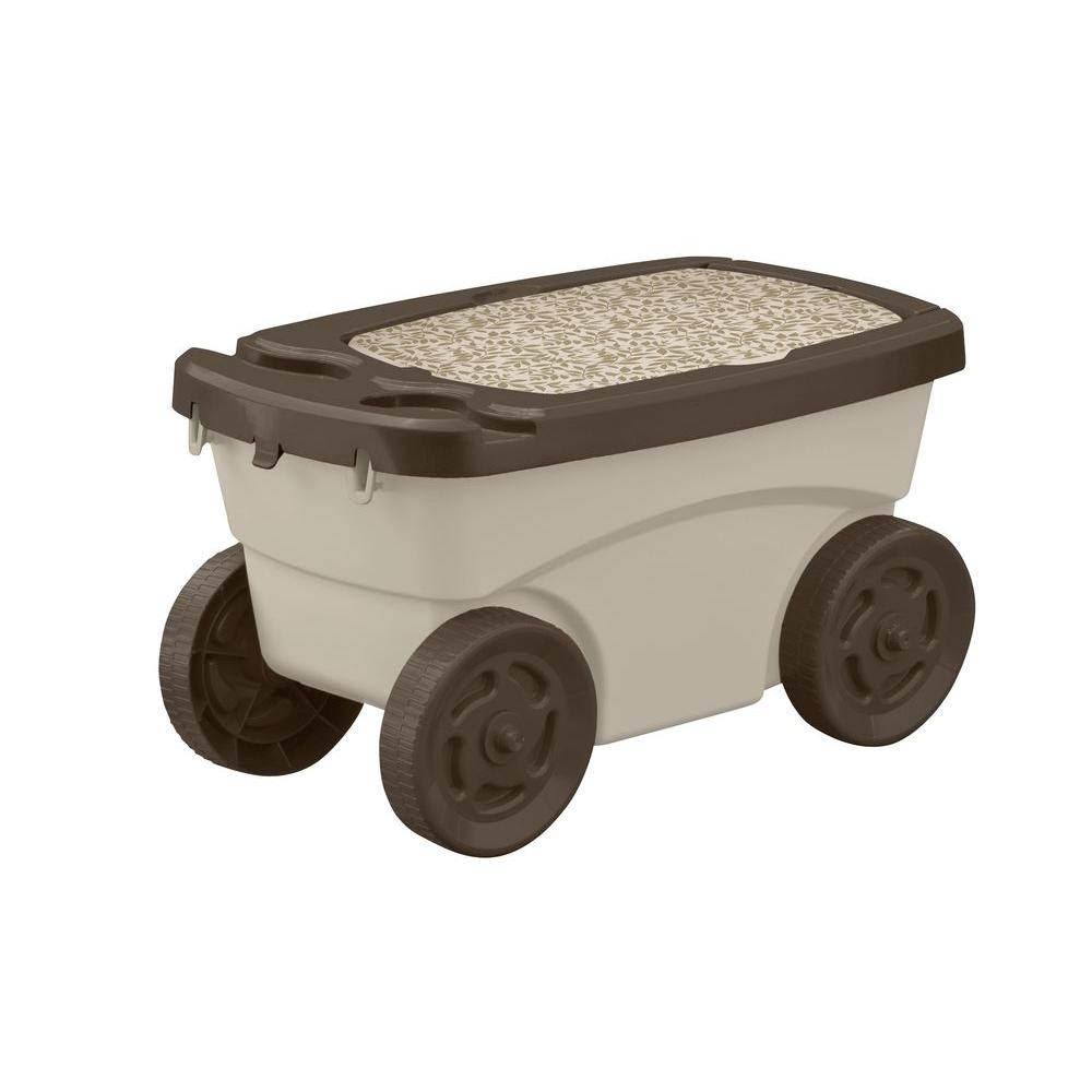a1f2c72ddc8e710d7258c2d8ae4a733d3af7f4943dece15a0edad09338617b8b.jpg Suncast Portable 12.25 x 13 inch Resin Multipurpose Garden Scooter Cart, Tan - Image 1