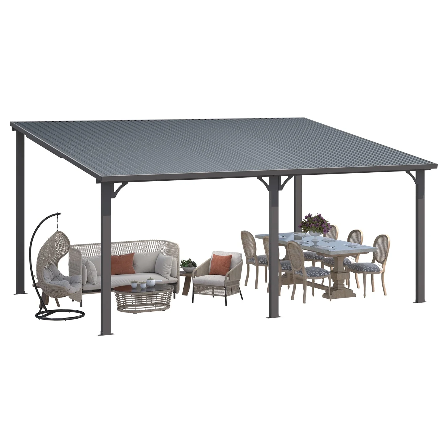 a228a3b1482d790b4226ff1623744da8df7b4b03620bd14beae9946ad84ba9bc.webp AECOJOY 16' x 12' Hardtop Gazebo Outdoor Pergola Lean to Metal Pergolas - Image 1