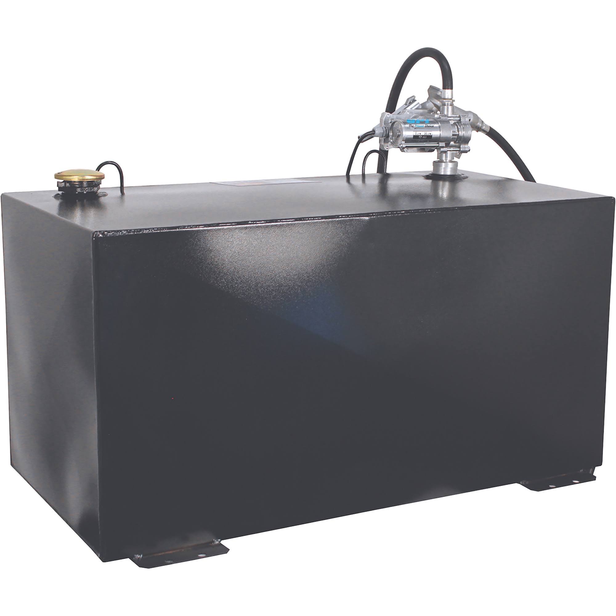a265d722937a0e16cf43c7bb4bf447061aac028e82af05ee7d95182ceed2756c.jpg Better Built Steel Transfer Fuel Tank with GPI 12V Fuel Transfer Pump - 100-Gallon. Black. Rectangular. 8 GPM. Model 29214896-Instock - Image 1