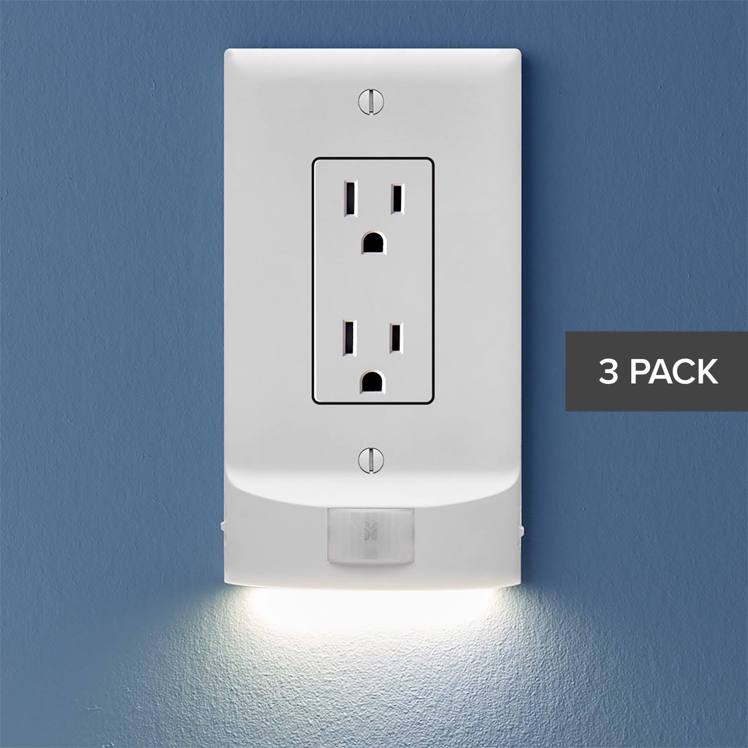 a2692f5de2bf4c5994a708c3e657dc8adc5aef692edad04b189a12c981042ba8.jpg SnapPower MotionLight Wall Plate for D��cor Outlets LED Night Lights with Auto On/Off Sensor, Motion Detecting, Bright/Dim Options - White (3 Pack) - Image 1