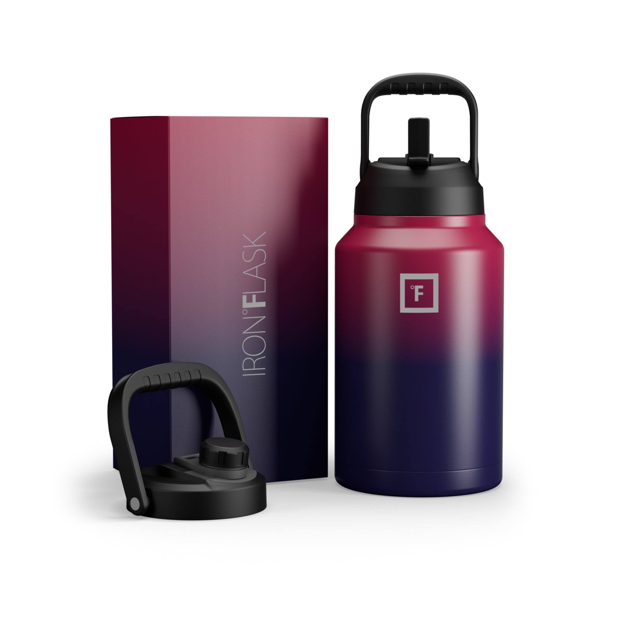 a26adf63b61b4fa54fae27ff197bba47d21cac63323fbd8112616ccda17d08b2.jpg Iron Flask One Gallon Water Bottle with Straw and Spout Lids Dark Rainbow - Image 1