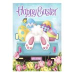 Morigins Happy Easter Bunny Tail Eggs with Blue Truck Yard Flag Spring Tulip Flowers Outdoor House Flag 28x40 inch