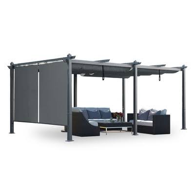 a28fa8e21a977c7063d99a97e4158f383be7a455743fc1dd4fb3904c1f8eb367.jpg Aoodor Outdoor Pergola with Retractable Shade Canopy, Dark Gray Matte Aluminum Frame, 2 Pieces Roller Shade Curtain - Image 1