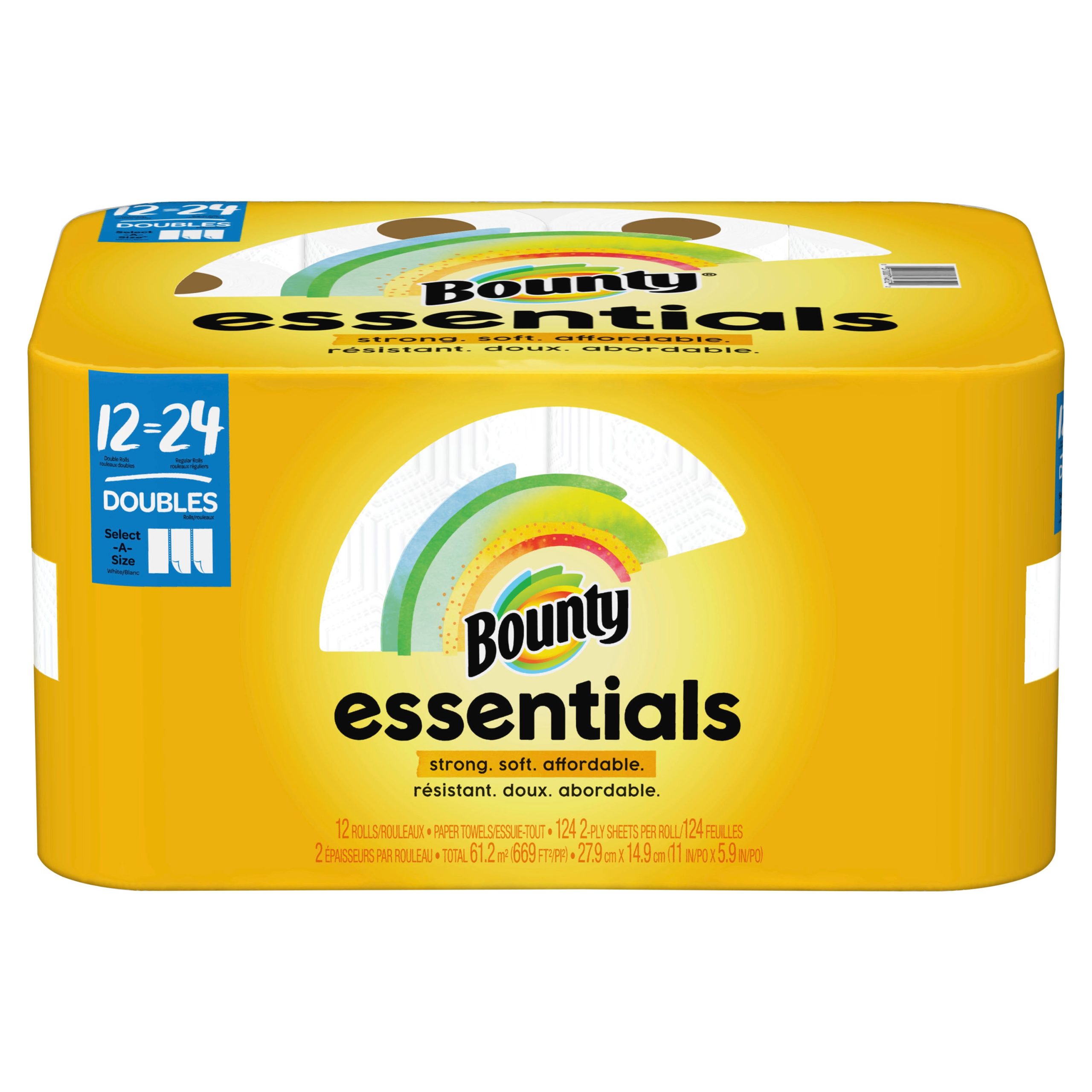 a2a529d619c777f35dea446a4451a9eb9e1c4fbae95f5e175f6e4ea800c38f98.jpg Bounty Essentials Select-A-Size Paper Towels | White | 12 Double Rolls - Image 1
