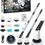 Electric Spin Scrubber, Cordless Shower Cleaning Brush with 8 Replaceable Brush Heads, 3 Adjustable Speeds, Detachable & Extendable Long Handle