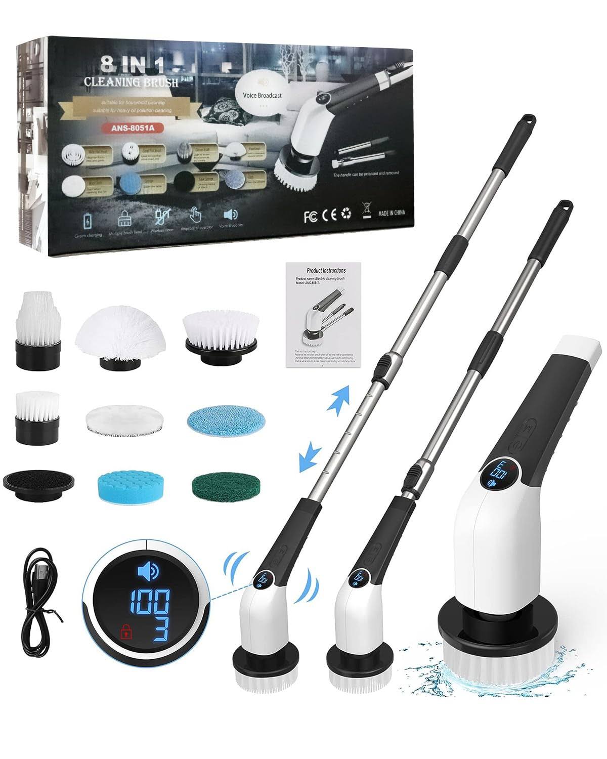 a307809eae0ee9359acbbc717e960d704efada26b998b61042d0f9fd487bdebd.jpg Electric Spin Scrubber, Cordless Shower Cleaning Brush with 8 Replaceable Brush Heads, 3 Adjustable Speeds, Detachable & Extendable Long Handle - Image 1