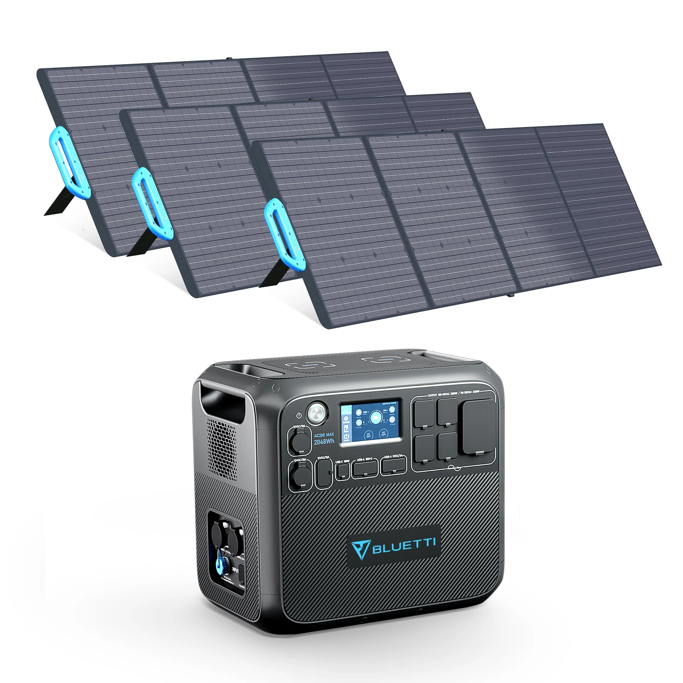 a3142ca8e650692549817af40d523d6484808e72d6b3ffcc168b7c85055acbe3.webp Bluetti Portable Solar Generator with 3 PV200 200W Solar Panels Included, AC200MAX 2048wh Power Station, LiFePO4 Battery Pack Expandable to 8192wh for Home Use, Trip, Emergency - Image 1
