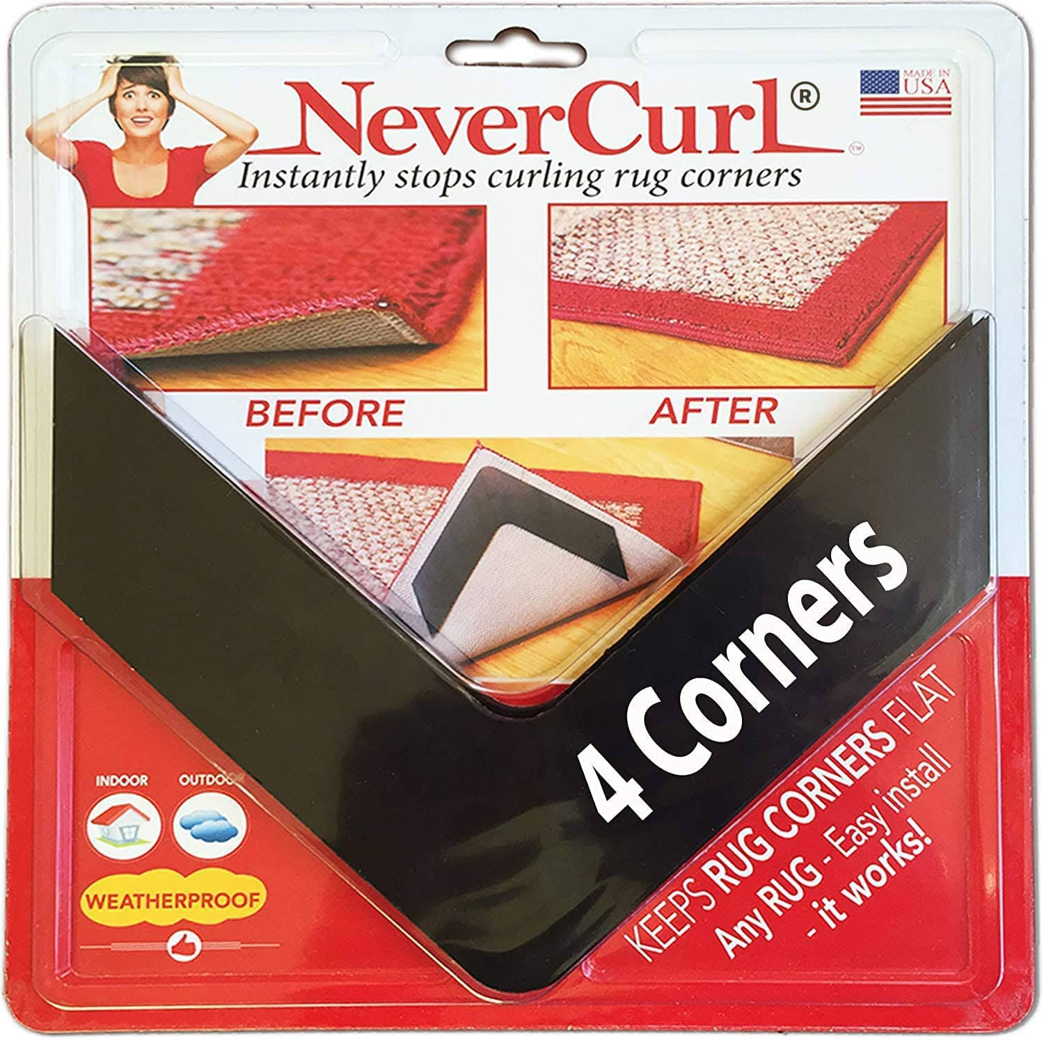 a31f62576d0aa59f8224b1f68501baa0c1ae92bc3bffef989774cb5044d15a77.jpg Nevercurl Best V Shape Design Gripper to Instantly Stops Rug Corner Curling. Safe for Wood Floors. for Indoor & Outdoor Rugs - Not An Anti-Slip Pad - - Image 1