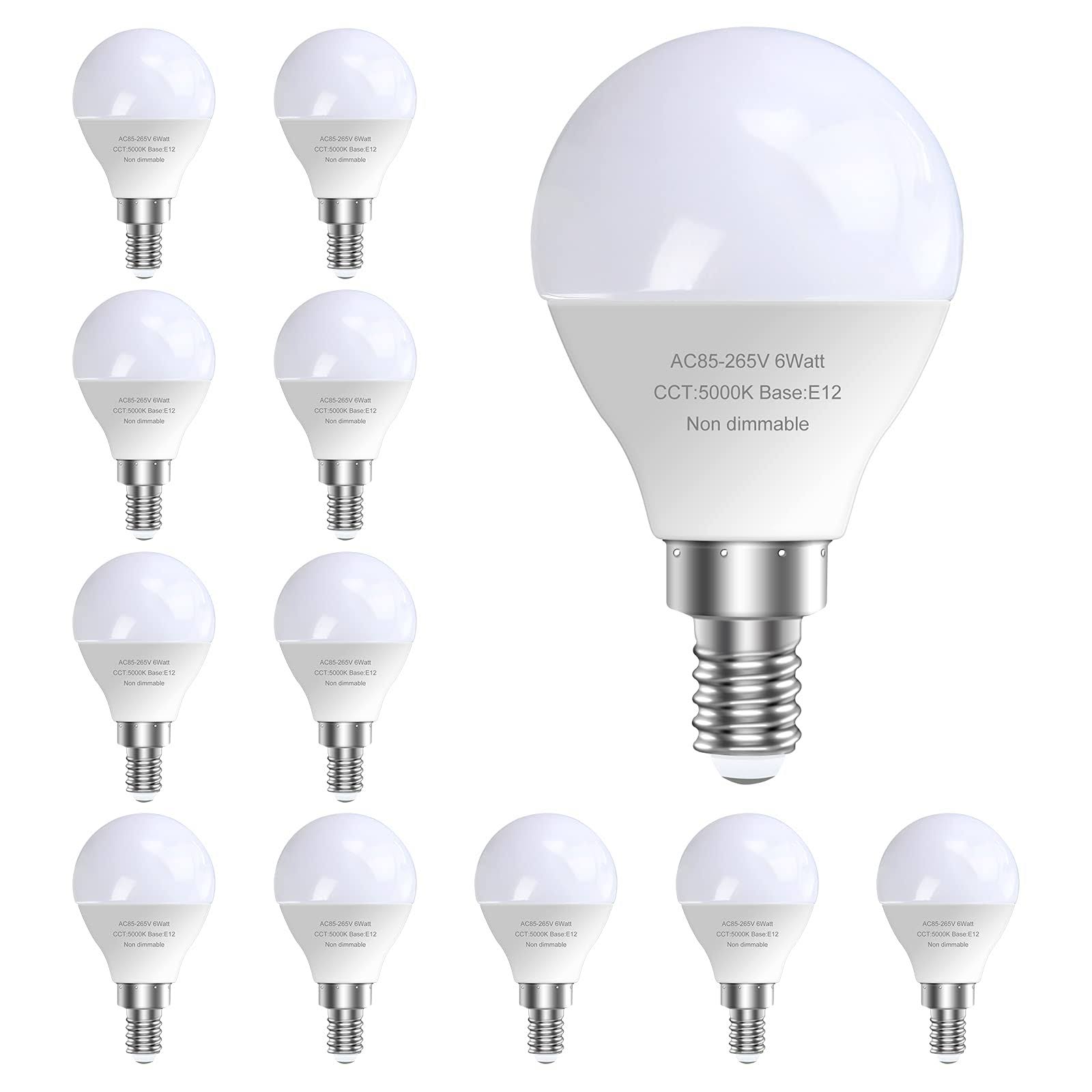 a31fca39451afcdf36f7431f8fe82e23328bee22eff2a971208d701a366d5a0b.jpg GOSCHE 12 Pack Bright Ceiling Fan Light Bulbs, 60 Watt Equivalent, 5000K, E12 LED Bulb, A15 Shape Candelabra Base Chandelier Light Bulb, 120V Small - Image 1