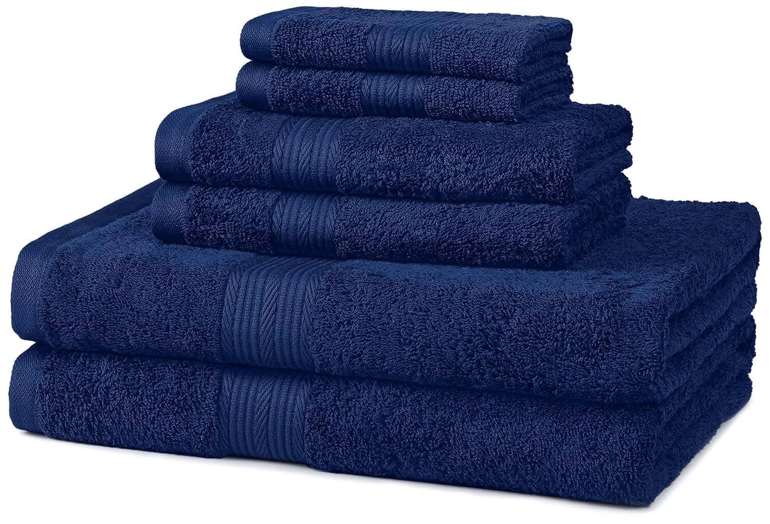 a32f0c64599fb7f1cb3cd1f92e7fea0e89100a7656c703034892d8530d54230c.jpg AmazonBasics Navy Blue Fade-Resistant 6-Piece Cotton Bath Towel Set - Image 1