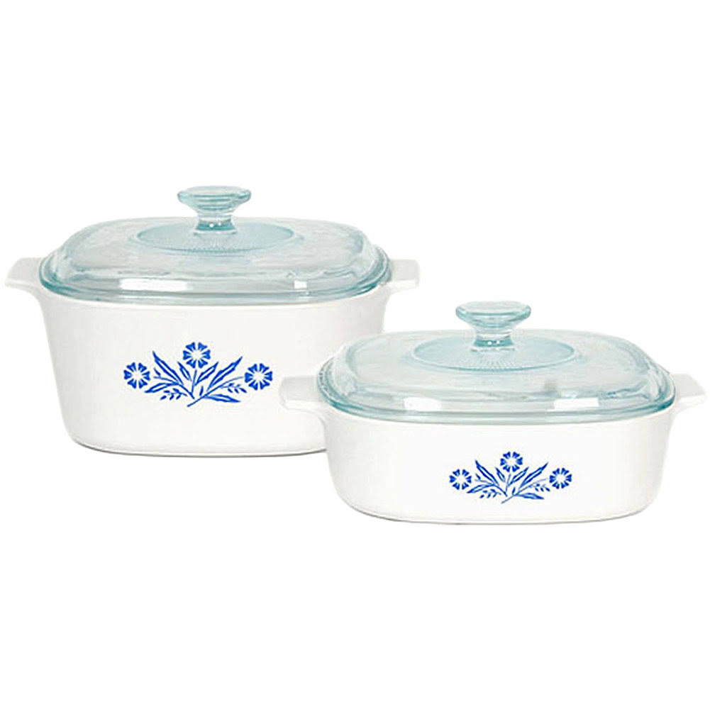 a34172421a8fa66feb40102c8db4953a2193f0923b1367fa690ec77945078e2b.jpg Corningware Stovetop 4-pc Pyroceram Blue Cornflower Casserole Set - Image 1