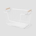 Metal Stackable Wire Pantry Basket with Rubber Wood Handle White - Brightroom
