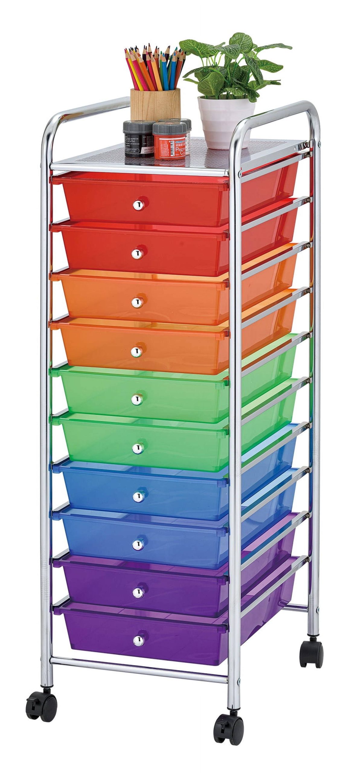a38333427588eddc774ba8133487257e814c4993b064e1f93d68caacd510273b.jpg 10-Drawer Metal Craft Storage Rainbow Cart, Size: 12.8 in Wx15.35 in Dx38.19 in H, Silver - Image 1