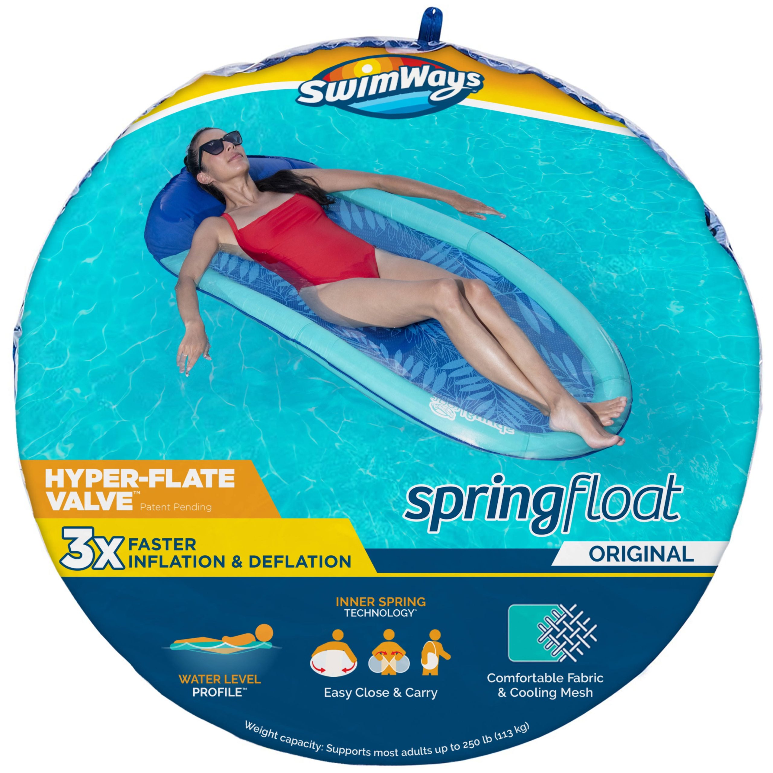 a3977c4d9d4a20cd5c0620cb3f379a370651b3c9e9da928622625705ce7a588c.jpg Swimways Spring Float Inflatable Pool Lounger with Hyper-Flate Valve - Image 1