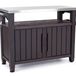 Keter Unity XL Outdoor Kitchen Rolling Bar Cart with Storage Cabinet, Brown