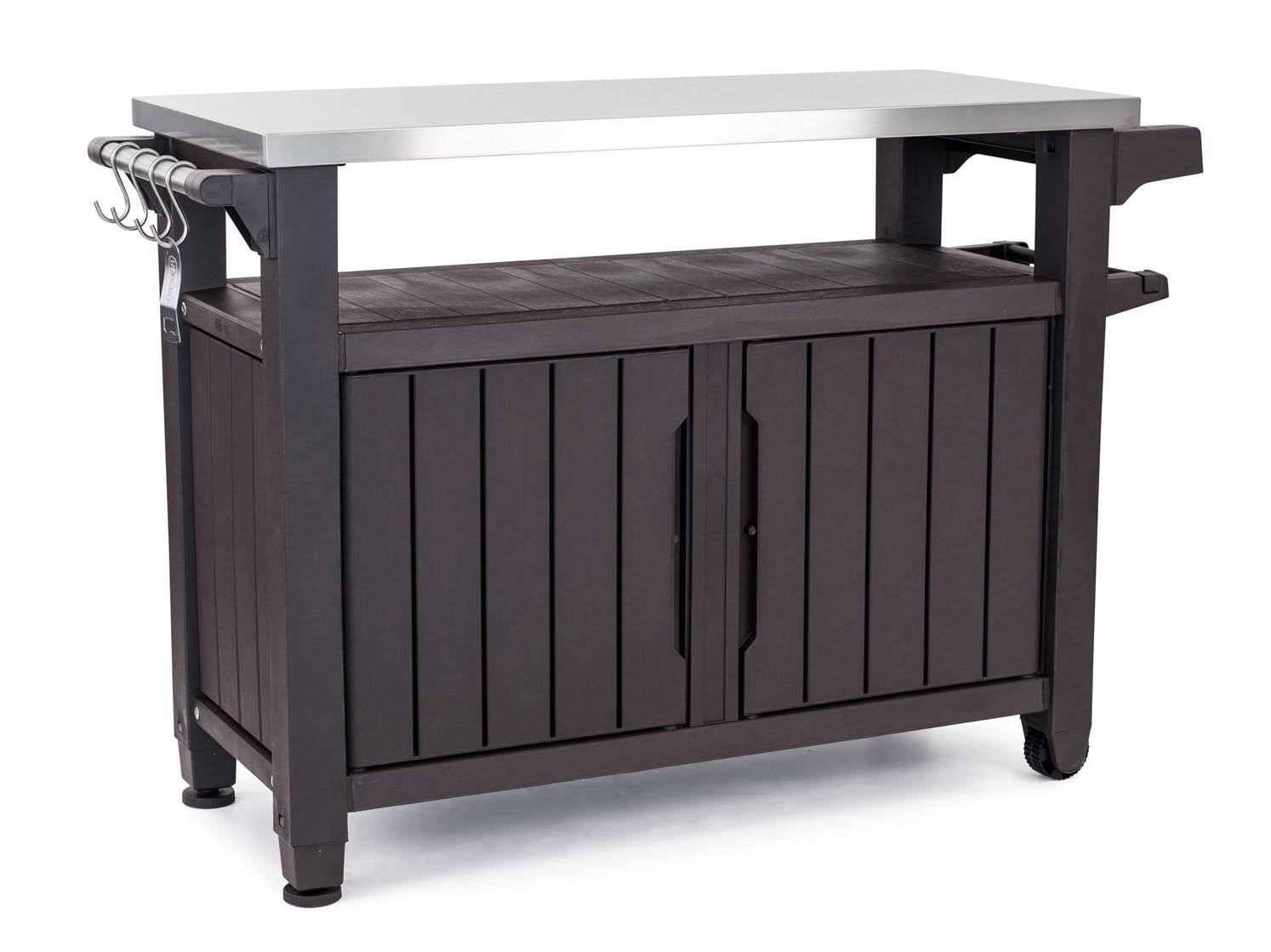 a3a25ed19fff154c4ca623ac9a830bf8743a6add7e1991c1490560e07290cf02.jpg Keter Unity XL Outdoor Kitchen Rolling Bar Cart with Storage Cabinet, Brown - Image 1