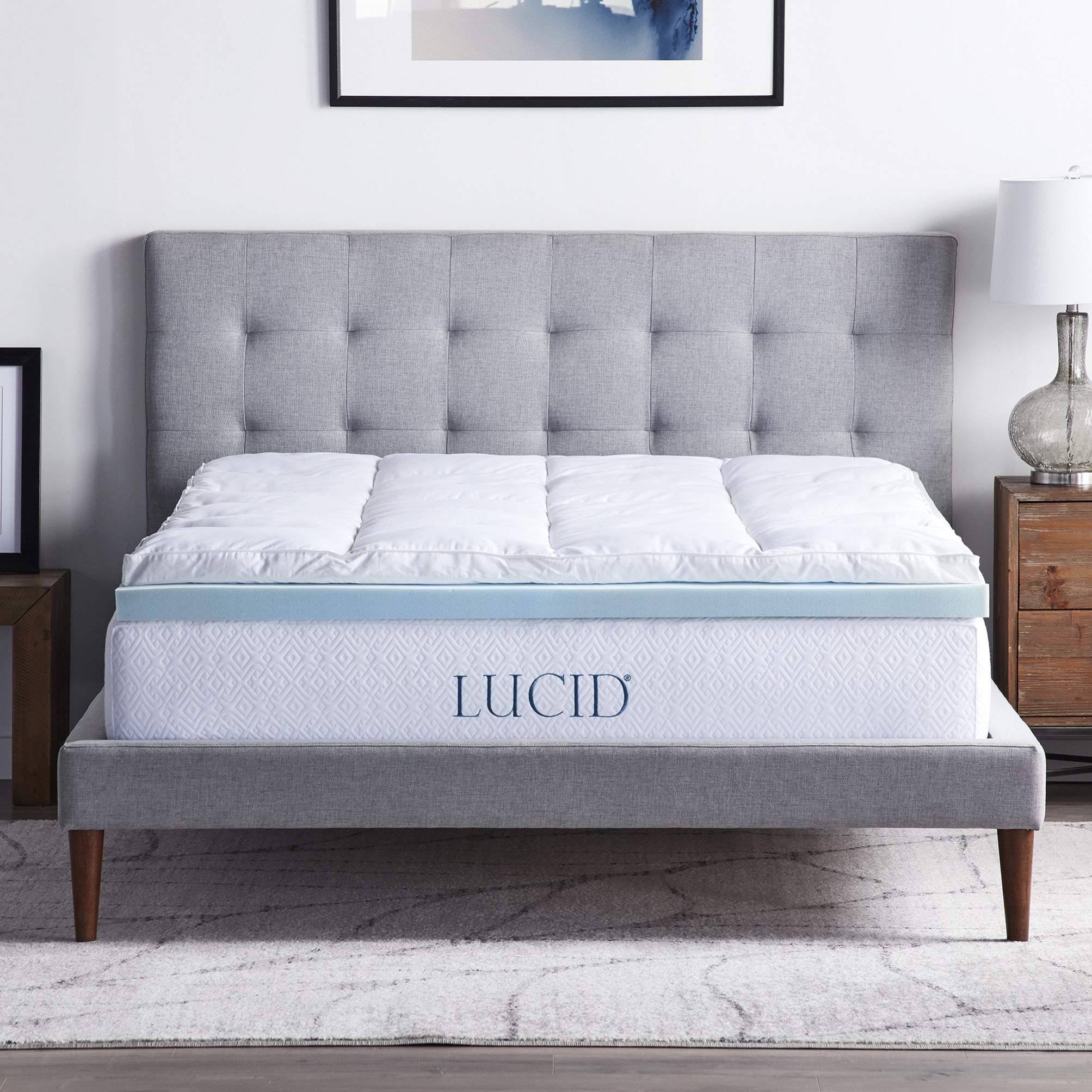 a3c22d36e909a291754f47d0d166c3e6e2b2dc1c93d1fe9f4bbb11dd0760d478.jpg Lucid 4 inch Down Alternative and Gel Memory Foam Mattress Topper - Three Toppers in One - Full , White - Image 1