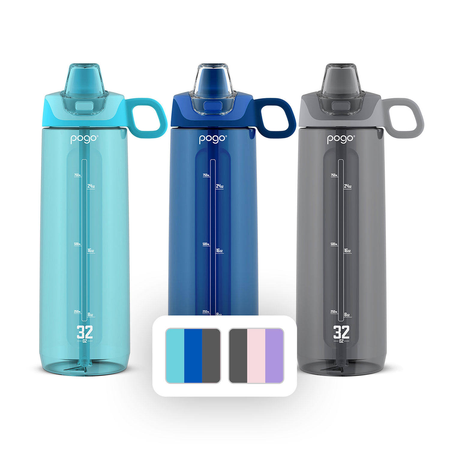 a41b90ea90ffda8f9f9cec7e2dd6161586c5c99d5759b750163b5acb364ad98f.jpg Pogo 32oz Tritan Water Bottles, 3-Pack (Sky, Blueberry, Gray) - Image 1