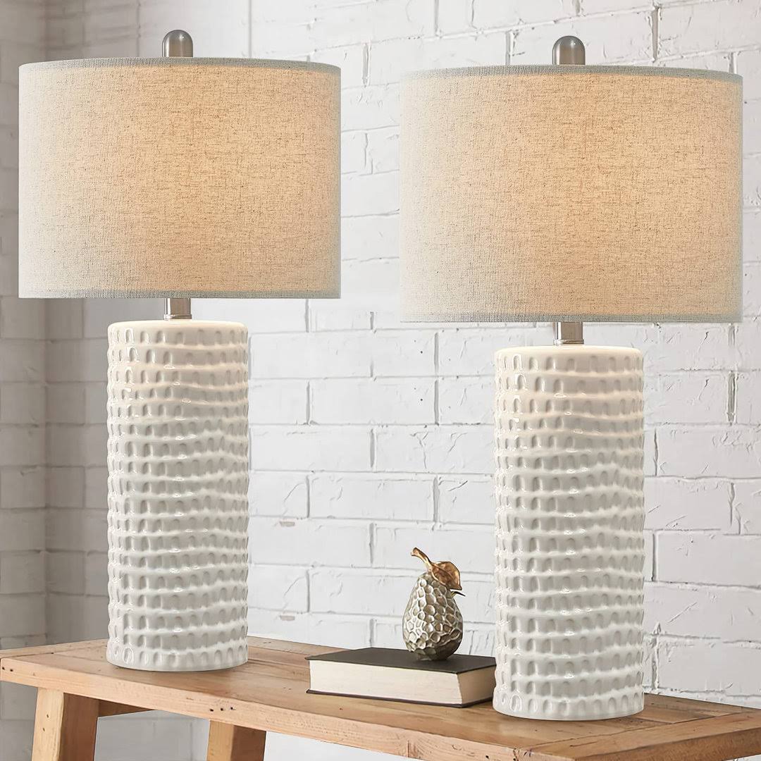 a4264c56b868bc7125030806c999a50a67b80c92e34ba38adb3d1b1ba37aa096.jpg Anazagene Modern Accent Ceramic Table Lamp for Bedroom White Desk D��cor Bedside Lamp for Living Room (Set of 2) Dakota Fields - Image 1