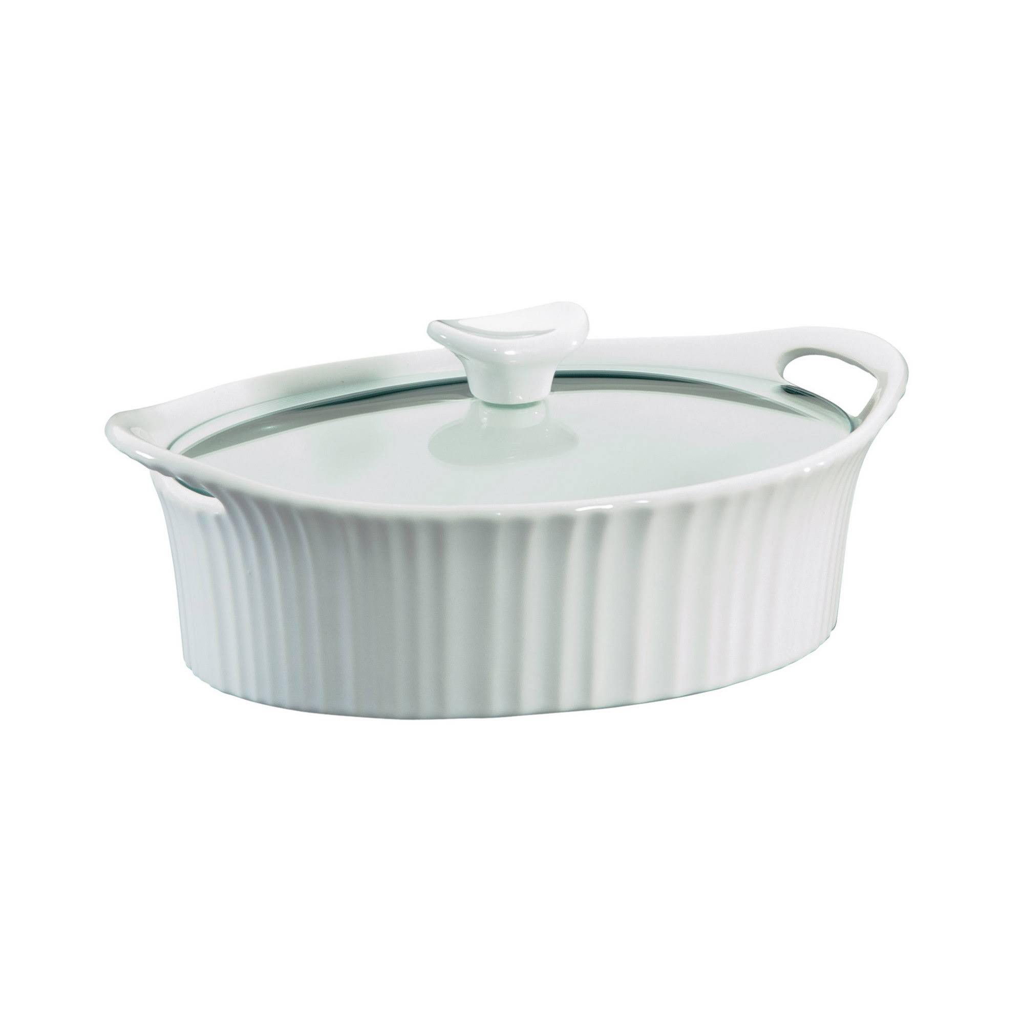 a427f664045480096449f7bf87d5d96ce18a7af505485360650616435e4611ec.jpg Corningware Entree Baker, Oval, with Glass Cover, French White, 1.5 qt - 2 pieces - Image 1