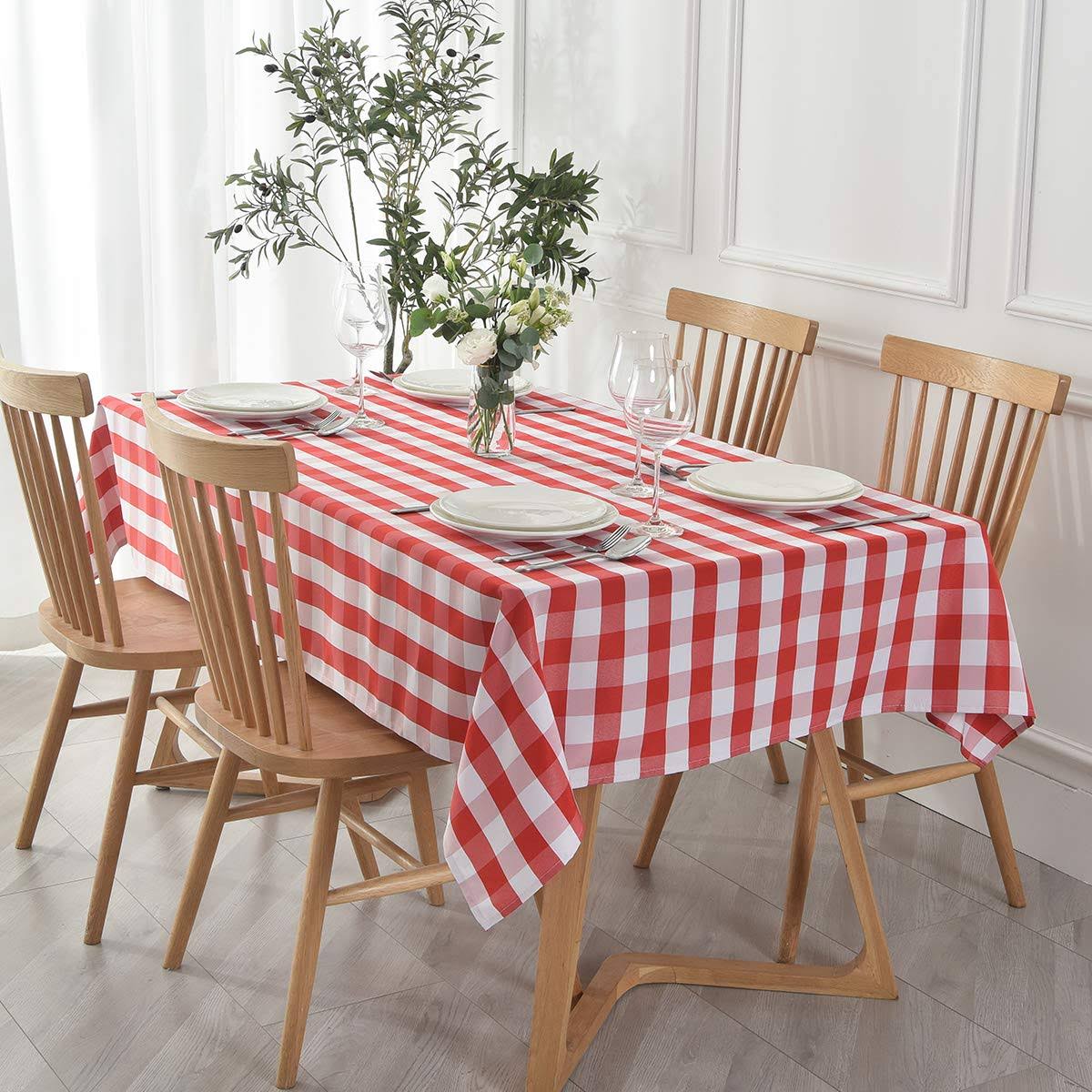 a4292aec1e4f941bc16dda662455acb6e958acd8096835272dbdd4a5cb0972dd.jpg maxmill Checkered Rectangle Tablecloth Water Resistance Wrinkle Free Spillproof Heavy Weight Gingham Plaid Table Cloth for Buffet Banquet Parties - Image 1