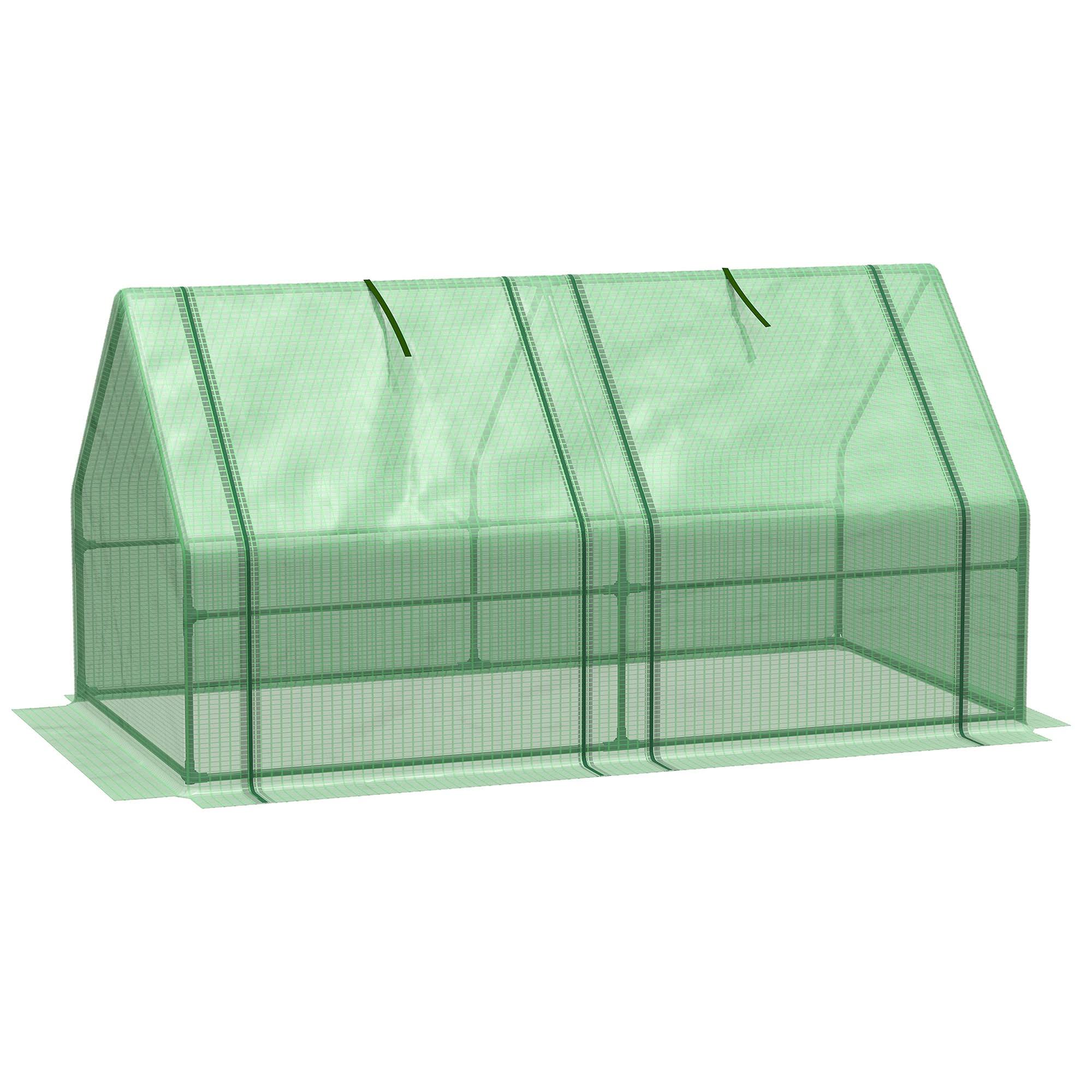 a42b33682160bd79c0dd3e0129fc9649f895460ae4edff3cb5b06f6311997027.jpg Outsunny 6' x 3' x 3' Portable Mini Greenhouse Outdoor Garden with Large Zipper Doors and Water/UV PE Cover, Green - Image 1
