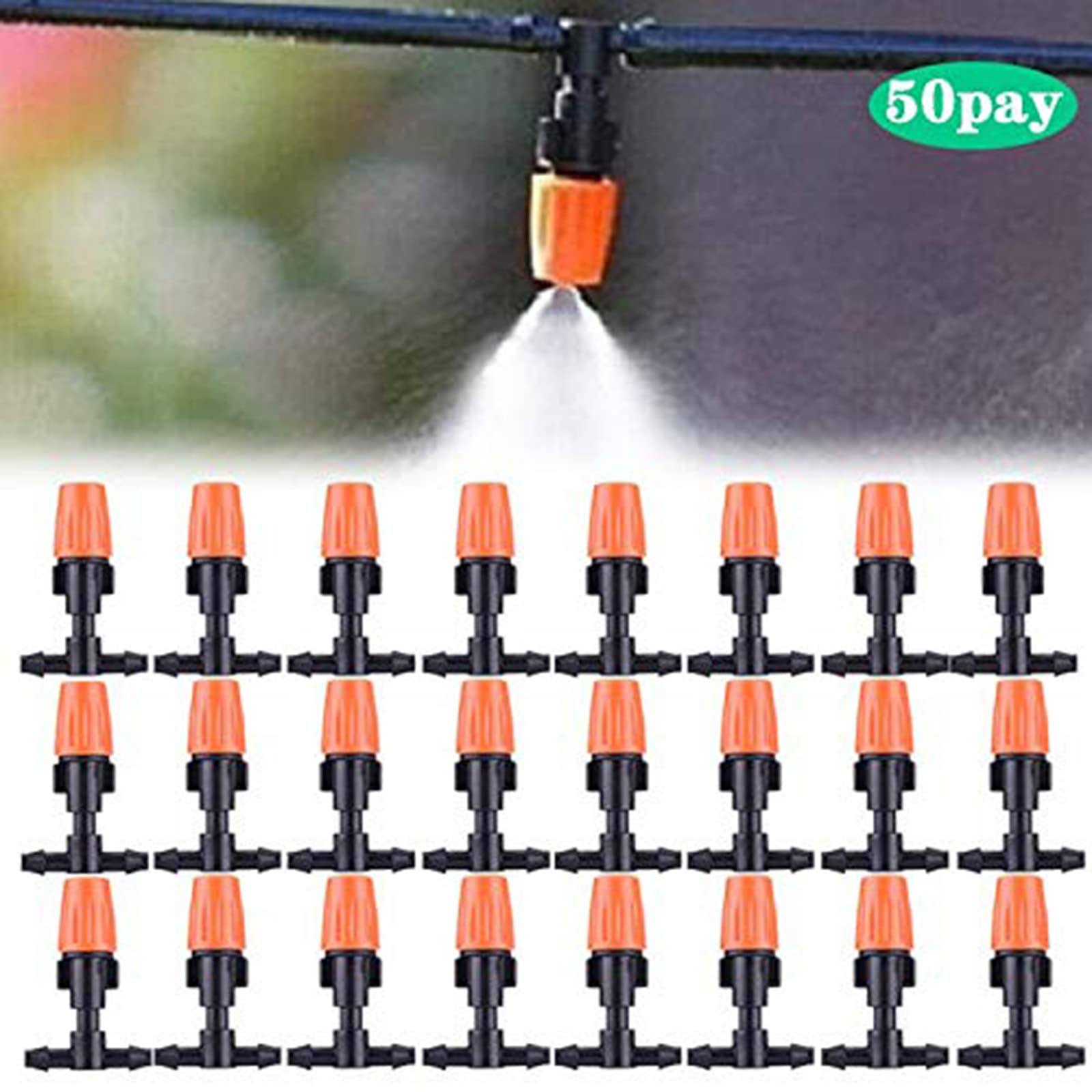 a48a6a626c7d2779413dd3fde058b0689f6751d90578a2903a3a2bb1e4605ef4.jpg Dceyaor Three-Way Atomizing Nozzle, Adjustable Garden Irrigation Nozzle, Garden/Roof Cooling Nozzle, Greenhouse Vegetable Irrigation(50 Sets) - Image 1
