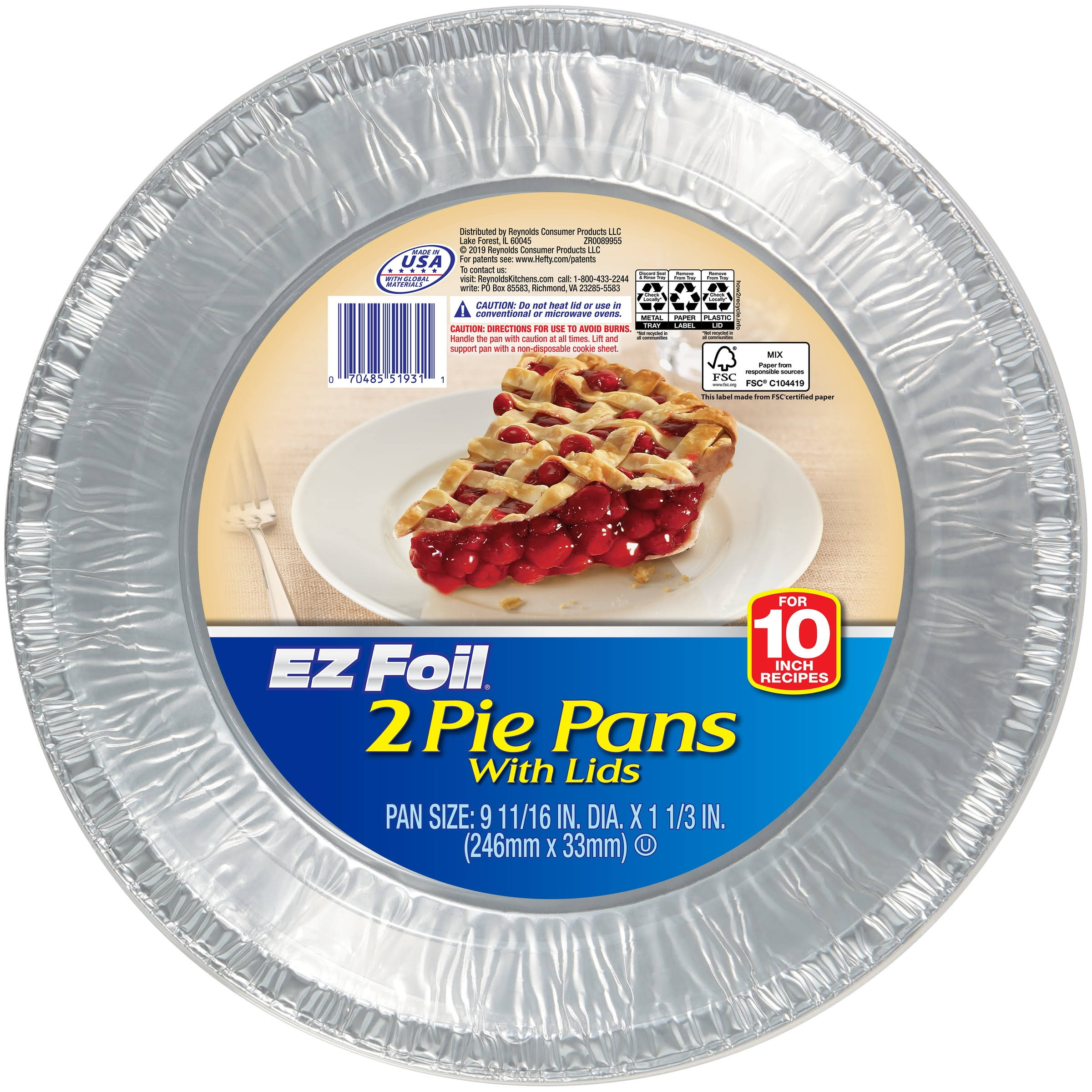 Ez Foil Disposable Pie Tins with Lids, 10 Inch, 2 Count, Size: 11.25 inch x 11.25 inch x 3 inch, Y51931