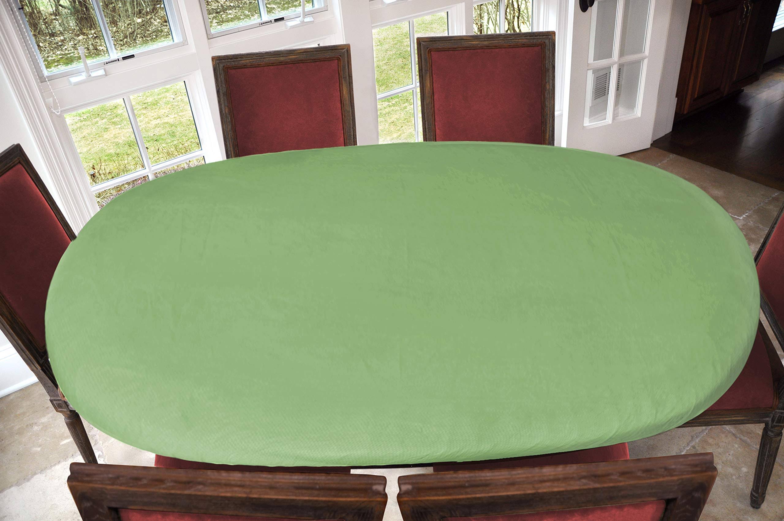 a4ba3996272e1efbed77da09e9c54113f613a2fc46860ec0b02094a37328e927.jpg Covers for The Home Deluxe Elastic Edged Flannel Backed Vinyl Fitted Table Cover - Basketweave (Green) Pattern - Oblong/Oval - Fits Tables Up to 48" - Image 1
