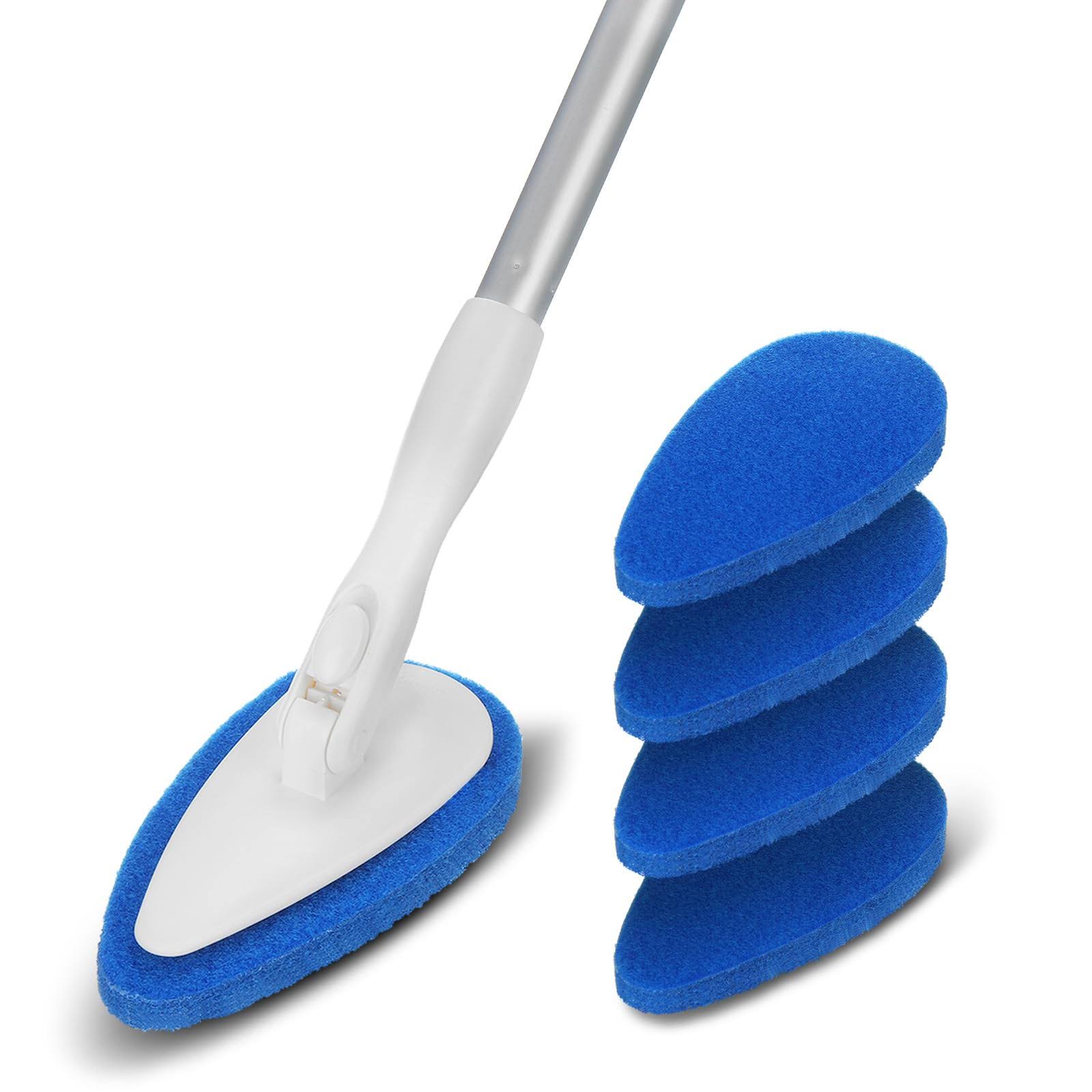 a4bfa59d43b4d3036dc9db3c7f146f1019206c84703fbff997e0b3c97d2d72fa.jpg Qaestfy Shower Bathtub Tub Tile Scrubber Cleaning Brush with 51'' Handle, 5 Non-Scratch Scouring Pads, Adjustable Long Handled S - Image 1