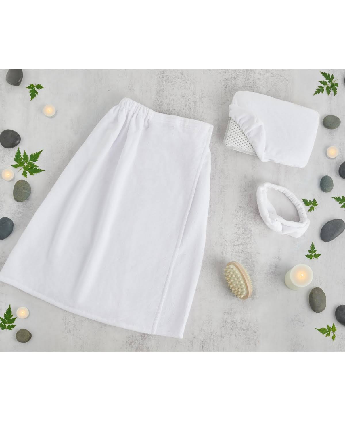 a4c02b36034eb28b02924faf59c1b74294bf42a154fd0ba77796040609bb8962.jpg Lavender and Sage Towel Wrap Spa Set - White - Image 1