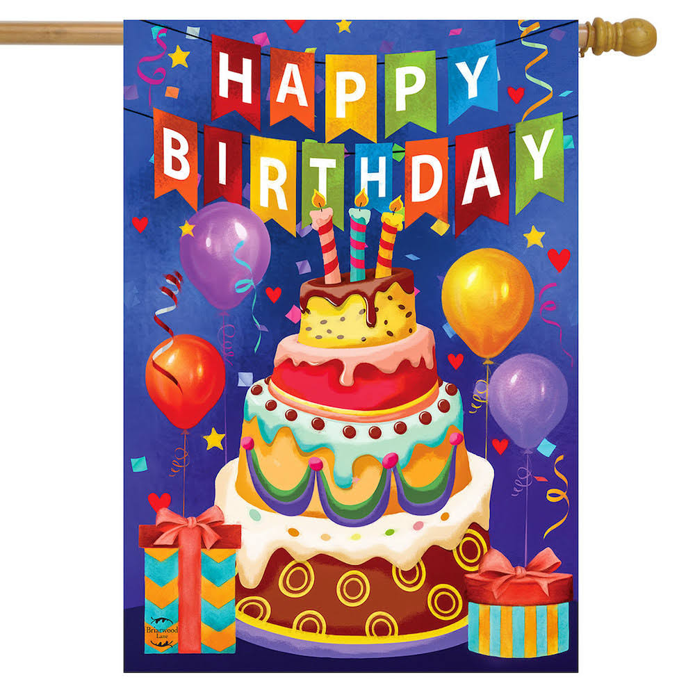 Briarwood Lane Birthday Celebration House Flag Balloons Birthday Cake 28" x 40"
