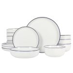 Gibson Home Oslo 16 Piece Dinnerware Set Color: White/Blue Rim