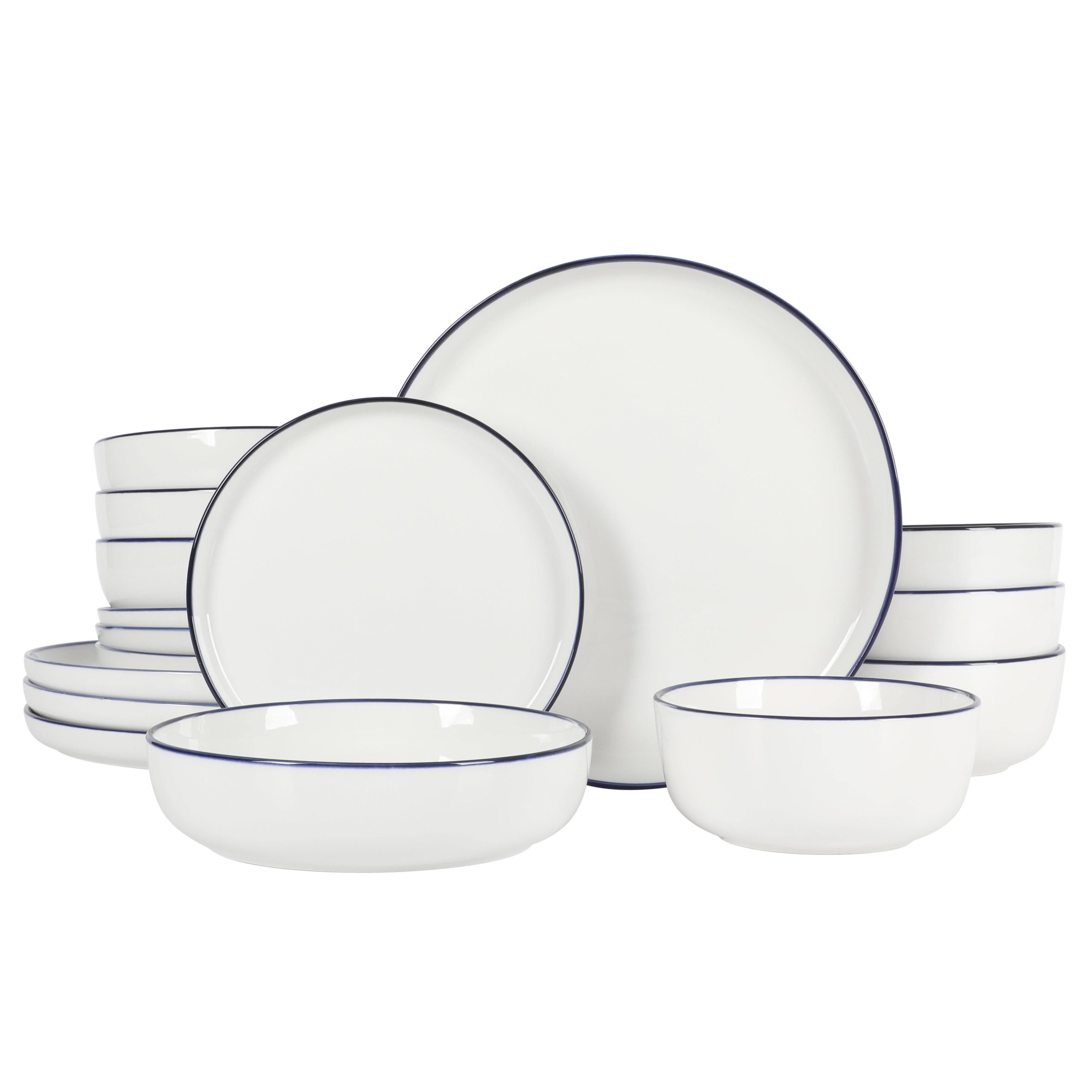 a4f87c84a5a5c0ab9736e5a70849029f45ef70fa3cfb22c96c41f7bd72d37d6a.jpg Gibson Home Oslo 16 Piece Dinnerware Set Color: White/Blue Rim - Image 1