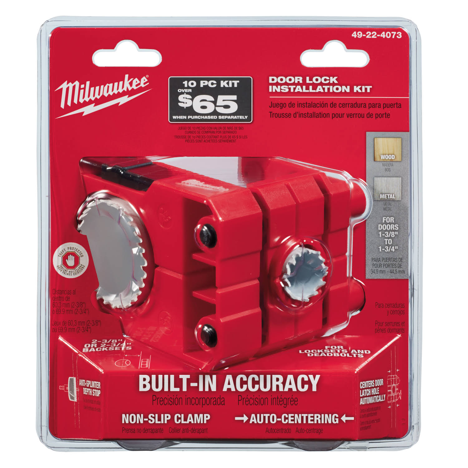a519d17be5aab4f4312db80a2f29dd037ebe5c0aa769ccaaf88266ae6b148c38.jpg Milwaukee 49-22-4073 Hole Saw Door Lock Installation Kit - Image 1