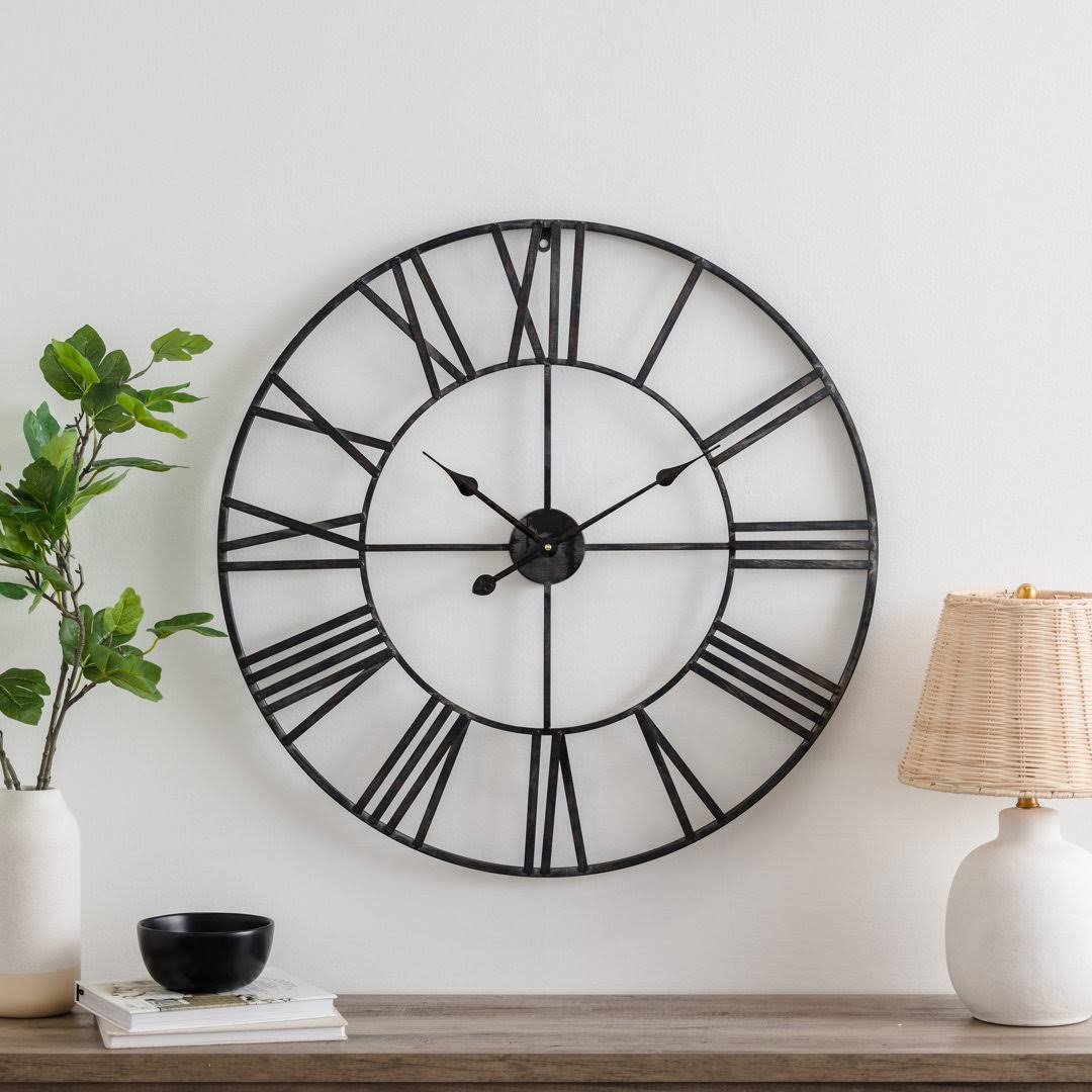 a56835c33c192fe7bd72d47db7076254b11812857f678e15c0dbb908b8bc09d2.jpg Oversized Brosnan Wall Clock Finish Distressed Gray, Size Medium - Image 1