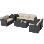 AECOJOY 7 PCS Outdoor Patio Furniture Sets with 2 Storage Boxes, Black & Beige