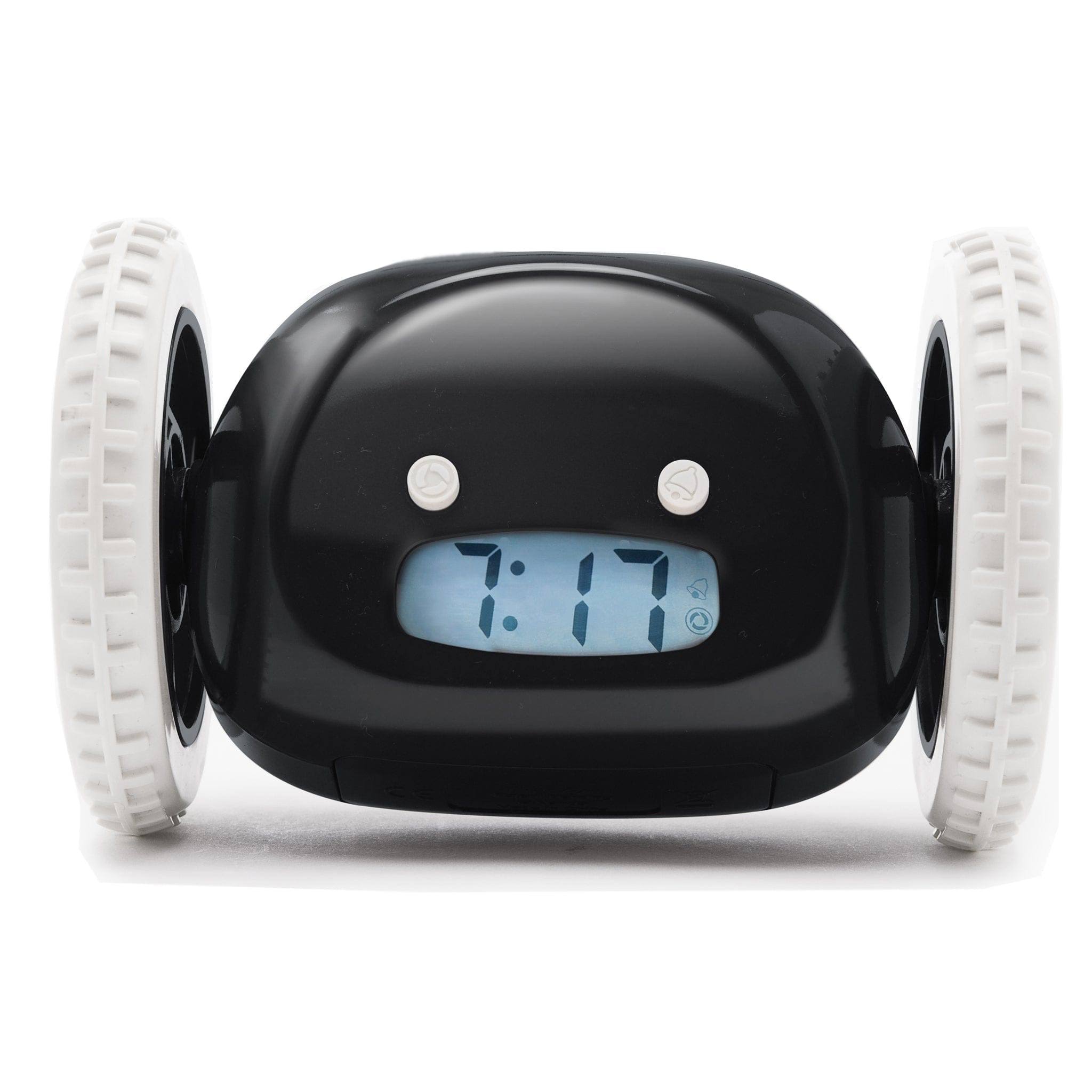a5a11f5105880a02d2725154cea8bf3206384cc36ba46313f19719396eac6b85.jpg Clocky Alarm Clock on Wheels - Black - Image 1