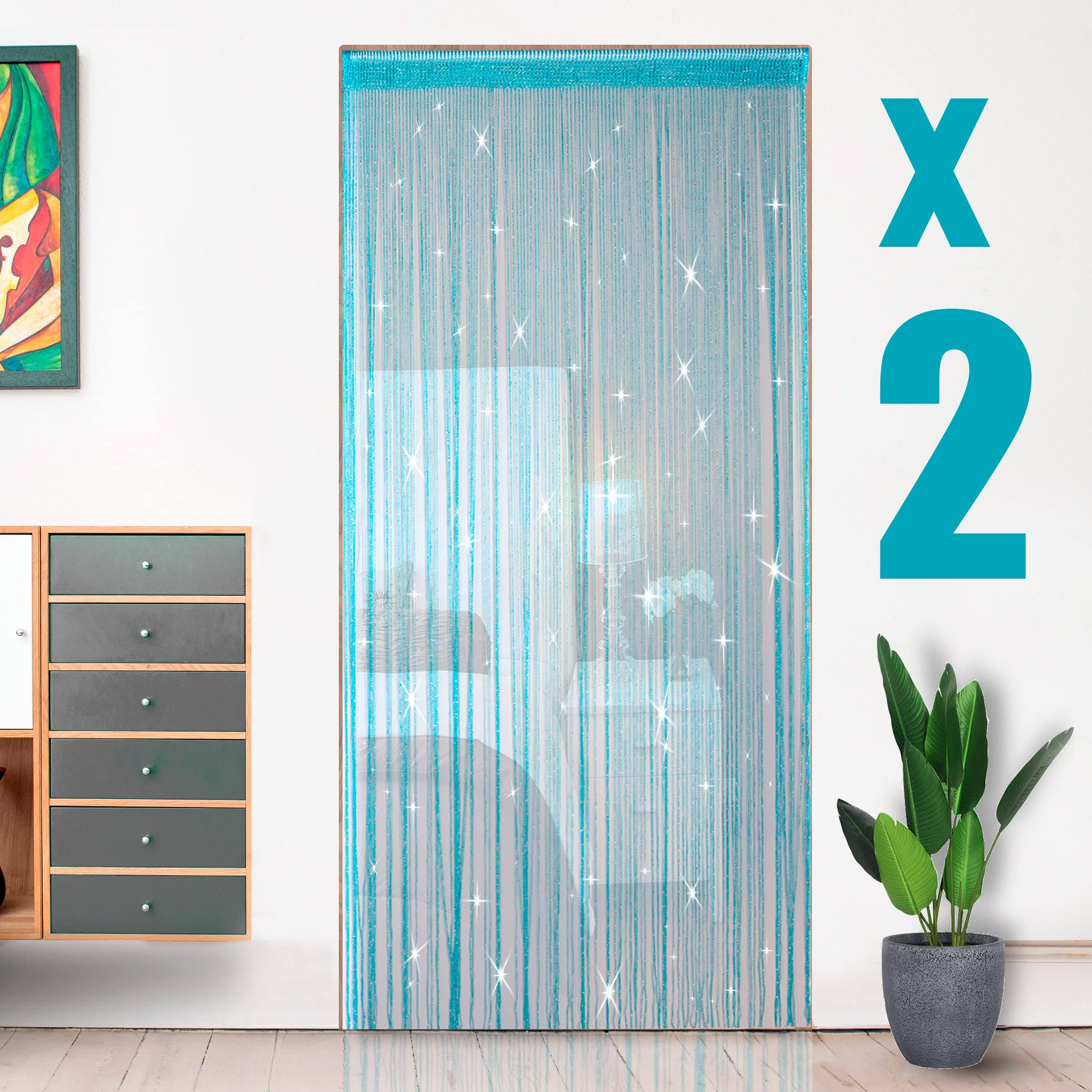 a5a37b1e4a0dff8d964072388850a9c7dcd35597c89bd8765ff590b6513f9e78.jpg HYSENM 2 Pack Glitter String Curtains 39x79 inch Fringe Panels Room Divider Fly Screen for Home D��cor Door Windows Wedding Party Hotel Living Room - Image 1