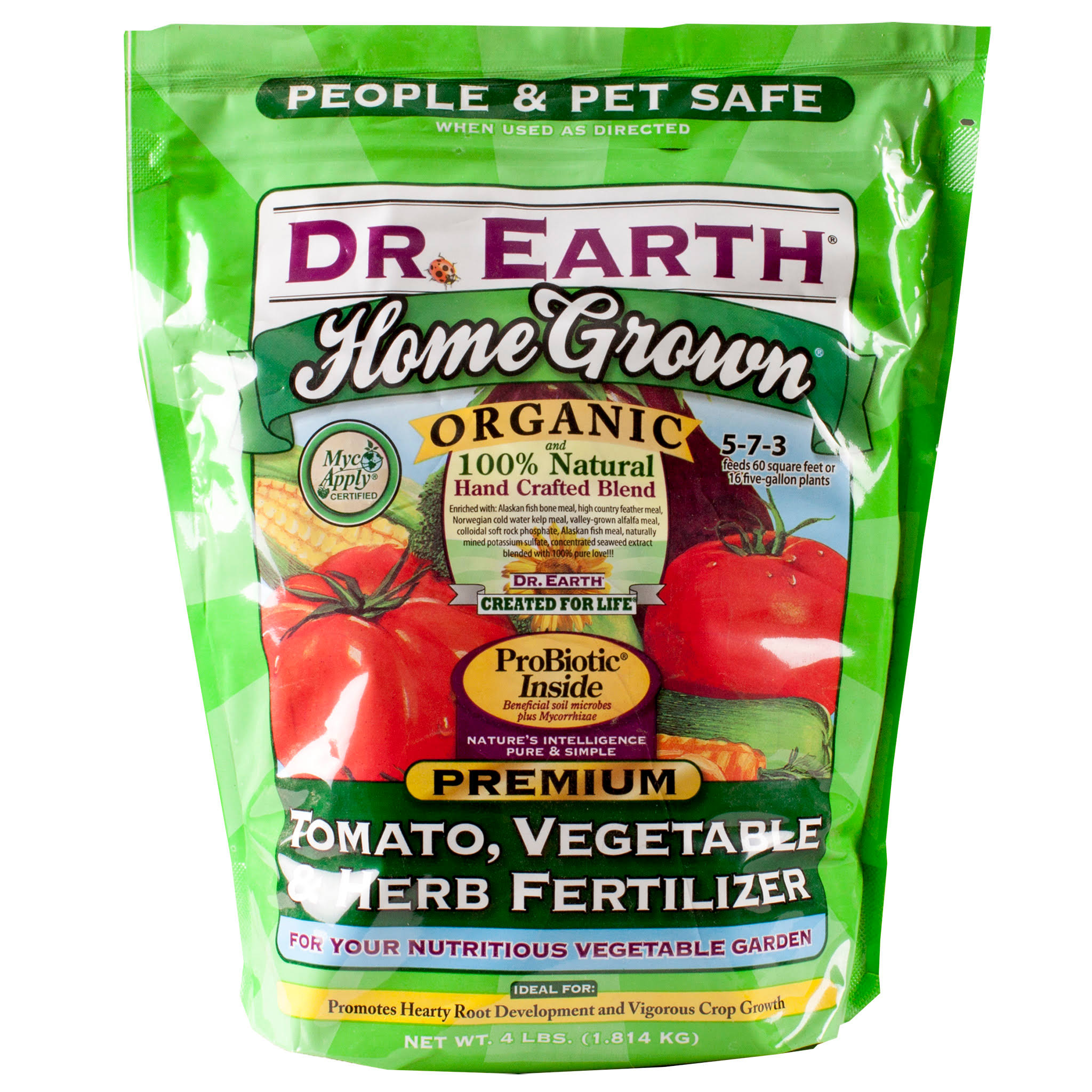 a5a6a8c2854252adee324bae1132a6d7a86e9a818fc49bc1ec6b0ed5dd3654a1.jpg Dr. Earth DRE704P Organic 5 Tomato Vegetable Fertilizer Poly Bag - 4 Pound - Image 1