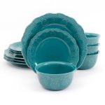 The Pioneer Woman Cowgirl Lace 12-Piece Dinnerware Set - Teal