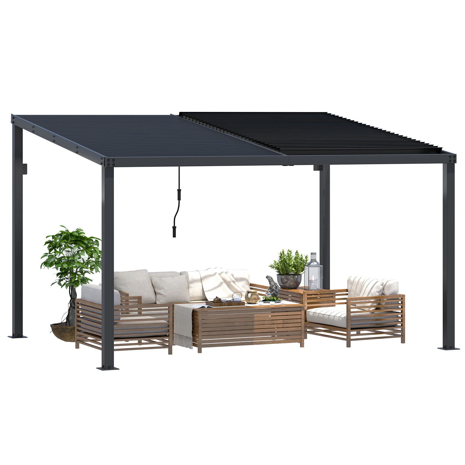 a5d32e91a599789f8b3a9781f6ca1333d55e6731ef507169d2cee6b68a10431f.webp AECOJOY 13' x 10' Louvered Gazebo Pergola, Outdoor Hardtop Wall-Mounted Lean to Gazebo - Image 1