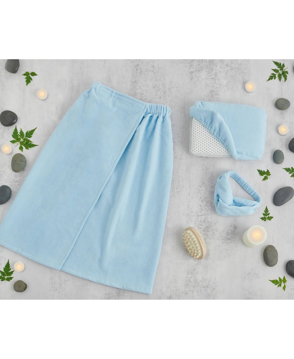 a5db1f1813567e66327bf7541adc772f72d80ae6b2619206856e4cc9d2e6b5f8.jpg Lavender and Sage Towel Wrap Spa Set - Blue - Image 1